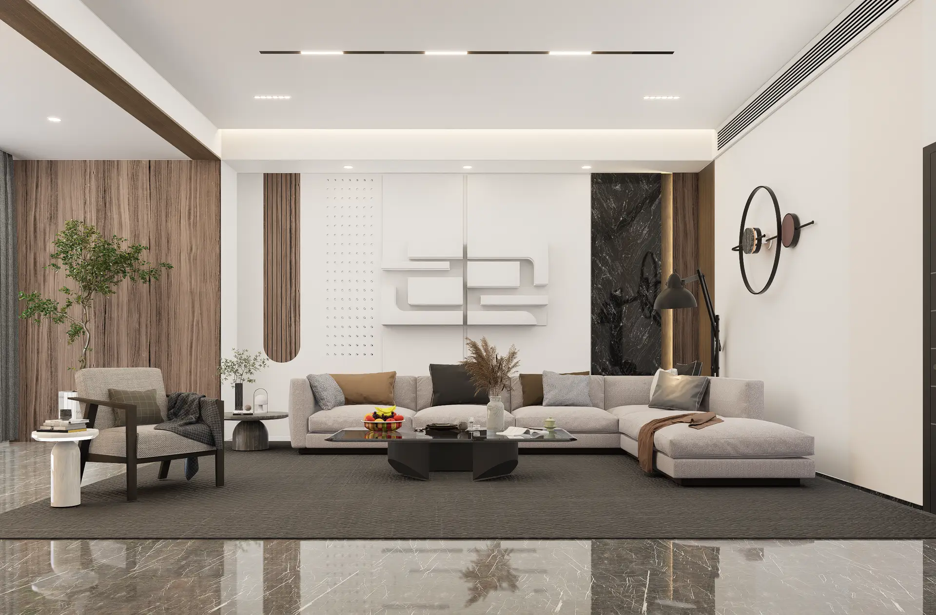 Modern sofa with textured cushions